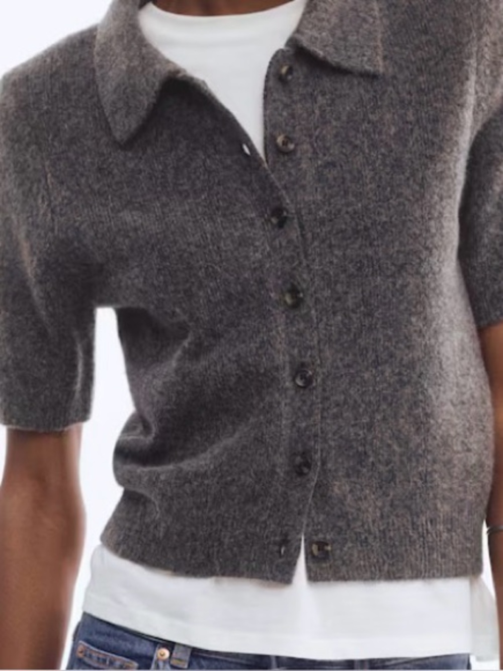 H&M Short-Sleeve Button-Up Cardigan in Charcoal Gray